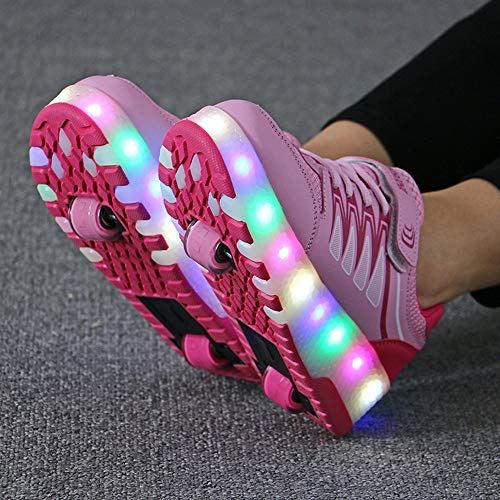 Ice-Beauty-ukzy Zapatillas con Ruedas, Skateboarding Sneaker Led Luces Zapatos con Ruedas Dobles con USB Recargable para Niños Niñas Gimnasia Running Zapatillas De Skateboardpink-34