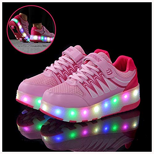 Ice-Beauty-ukzy Zapatillas con Ruedas, Skateboarding Sneaker Led Luces Zapatos con Ruedas Dobles con USB Recargable para Niños Niñas Gimnasia Running Zapatillas De Skateboardpink-34