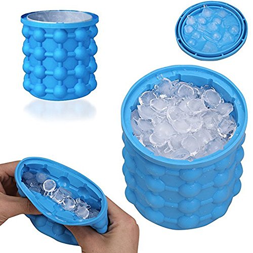 Ice Genie Cube Maker,2 en 1 Cubo de Hielos [Sin BPA] Ahorro de Espacio Molde y Bandeja de Hielo para Enfriar Borbón, Whisky, Cócteles, Helados, Bebidas (Azul)