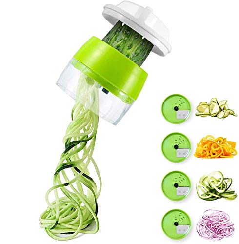 ICHECKEY Cortador de Verduras,Rallador de Verduras 4 en 1 Verduras Cortador,Calabacin Pasta,Cortador en Espiral Manual,Adecuado para Zanahorias,Pepinos,Vegetal Veggetti Slicer Pepino(Verde)