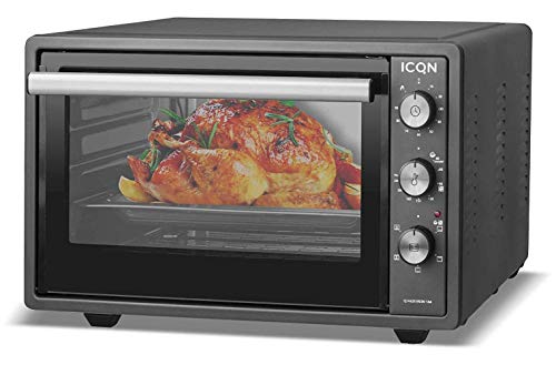 ICQN mini horno con aire forzado | Horno de pizza | Mini horno | Iluminación interior Doble acristalamiento | Función de temporizador | Esmaltado (antracita, 42 litros)