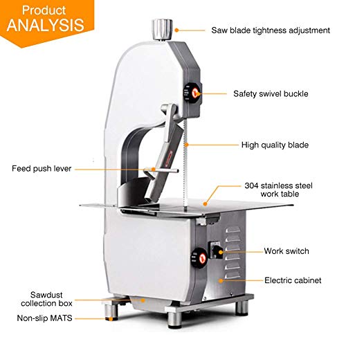 IDABAY Cortadora Electrica Profesional Sierra para Huesos Carnes Congelados Pescados Sierra de Cinta Máquina de Cortar Carne Rápida (1100W, Grosor de Corte 4-200mm) Acero Inoxidable