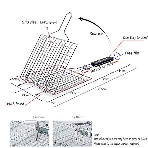 IDE Play Asar a la Parrilla Cesta Plegable portátil de Acero Inoxidable Parrilla Cesta de Pescado Verduras camarones con Mango extraíble,Plata