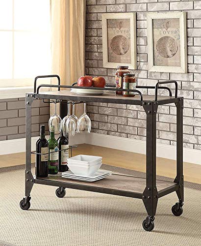 Idea Simple Industrial Retro 2 Niveles Estante para Vino Estante Cocina Carrito Carro, Catering Comidas Hotel Utility Hotel Coche con Rueda, Madera Metal, T-C, Los 60 × 35 × 75cm