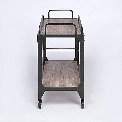 Idea Simple Industrial Retro 2 Niveles Estante para Vino Estante Cocina Carrito Carro, Catering Comidas Hotel Utility Hotel Coche con Rueda, Madera Metal, T-C, Los 60 × 35 × 75cm