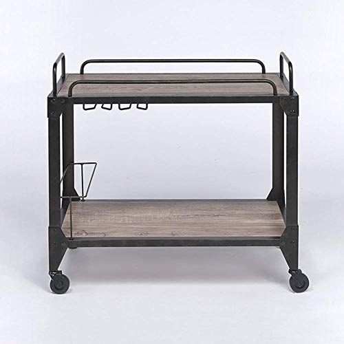 Idea Simple Industrial Retro 2 Niveles Estante para Vino Estante Cocina Carrito Carro, Catering Comidas Hotel Utility Hotel Coche con Rueda, Madera Metal, T-C, Los 60 × 35 × 75cm