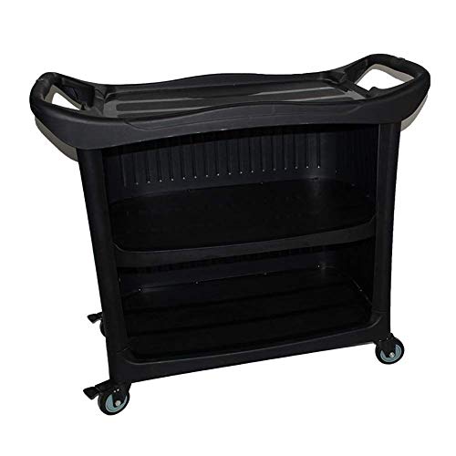 Idea Simple Trolley on Wheels Carro de Hostelería de Servicio Pesado Negro con Manija, Carro de Plástico de 3 Estantes con Ruedas, Capacidad Máxima de 110 Lb por Estante, T-C