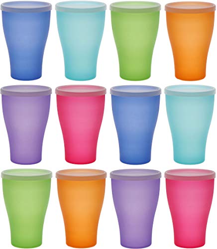 idea-station Neo Vasos plastico 12 Piezas, 450 ml, Colorido, Cubierta, Reutilizable, inastillable, Duro, vajilla, Tazas, Copas, Vaso, niños, Infantiles, de Agua, cóctel, Fiesta