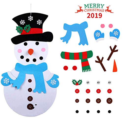 Idefair Fieltro Muñeco de Nieve de Navidad, Adornos Navidad DIY Decoración de Colgante para Niños 28PCS Desmontable Adornos Navidad 102 × 51 CM