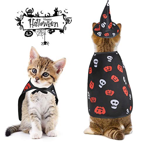 Idepet Perro Disfraz de Halloween Sombrero de capa de gato Capa para mascotas Cosplay Cachorro Gatitos Rojo Negro Disfraz navideño de fantasía Ropa para perros pequeños medianos Gatos