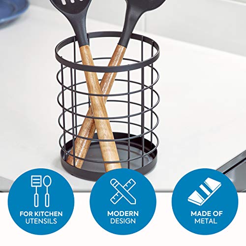 iDesign Austin Organizador de cocina para encimera, soporte para cubiertos redondo de metal, negro mate, acero, 15,2 cm x 15,2 cm x 17,8 cm