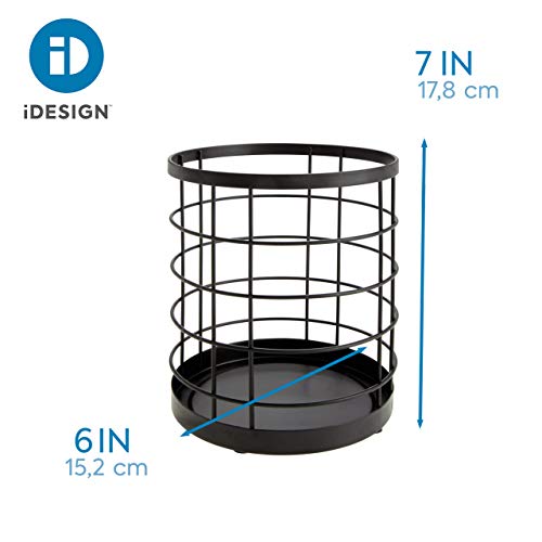 iDesign Austin Organizador de cocina para encimera, soporte para cubiertos redondo de metal, negro mate, acero, 15,2 cm x 15,2 cm x 17,8 cm