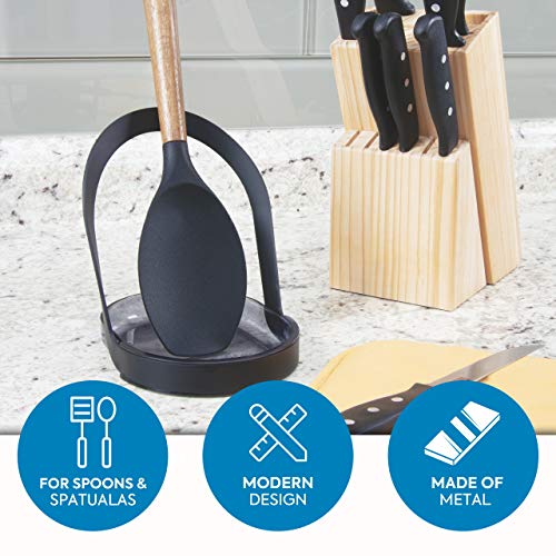 iDesign Austin Posacucharas para la encimera, soporte para utensilios de cocina de metal y plástico, portacubiertos para cucharones, negro mate, 13,0 cm x 11,0 cm x 15,4 cm