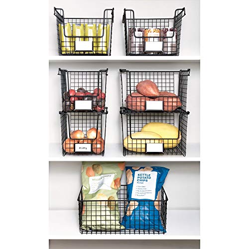 iDesign Caja, Cesta de Metal Grande, apilable y con Asas para Guardar cosméticos o artículos de papelería, Organizador para baño, Cocina o despacho, Negro