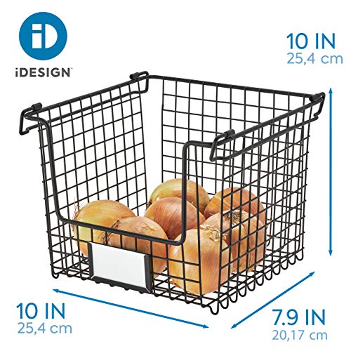 iDesign Caja, Cesta de Metal Grande, apilable y con Asas para Guardar cosméticos o artículos de papelería, Organizador para baño, Cocina o despacho, Negro