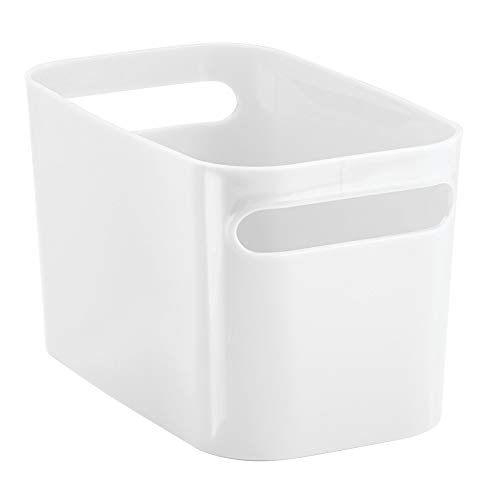 iDesign Caja organizadora con asas, pequeña cesta de almacenaje de plástico para hogar y material de hobbies, organizador de baño y de juguetes, blanco