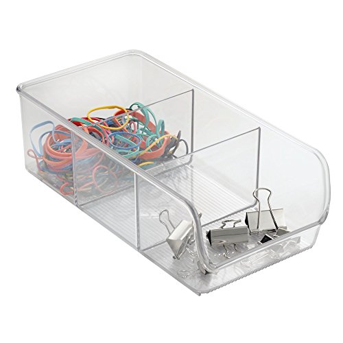 iDesign Caja transparente con 3 compartimentos, organizador de cocina mediano de plástico, caja organizadora sin tapa y apilable para armarios y cajones, transparente