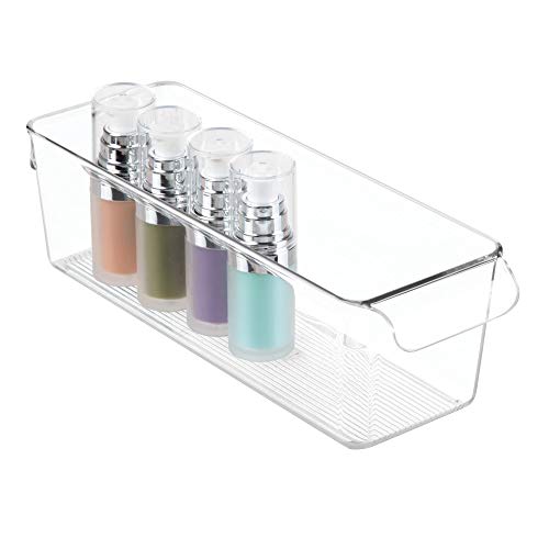 iDesign Caja transparente con asa, organizador de cocina pequeño de plástico, caja organizadora sin tapa para armarios, frigorífico o cajones, transparente