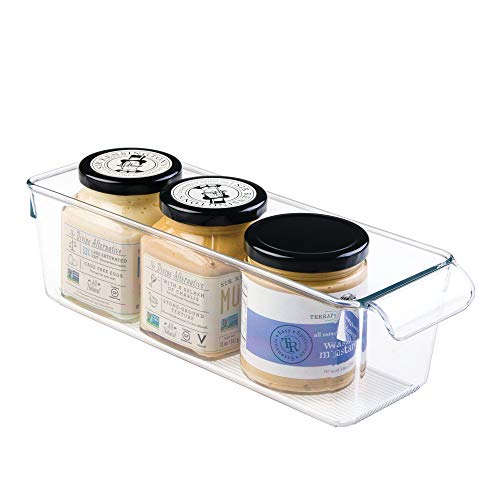 iDesign Caja transparente con asa, organizador de cocina pequeño de plástico, caja organizadora sin tapa para armarios, frigorífico o cajones, transparente