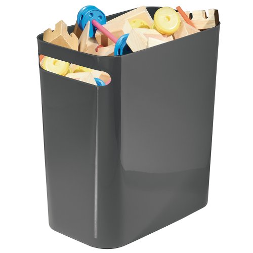 iDesign Cubo de basura con asas, papelera pequeña de plástico con capacidad para 9,5 litros, moderna papelera de cocina, baño y oficina, gris