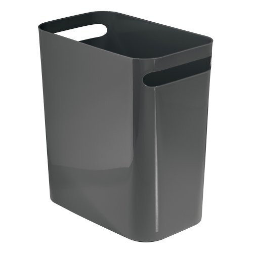 iDesign Cubo de basura con asas, papelera pequeña de plástico con capacidad para 9,5 litros, moderna papelera de cocina, baño y oficina, gris