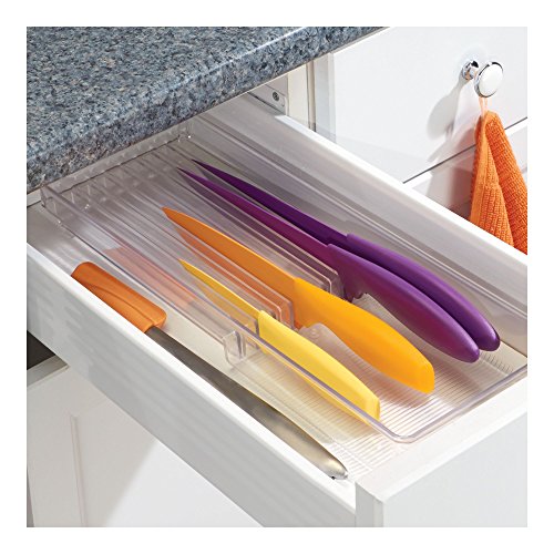 iDesign Cuchillero para cocina, pequeño organizador de cuchillos para cajón de plástico, separador de cajones para 8 cuchillos, transparente