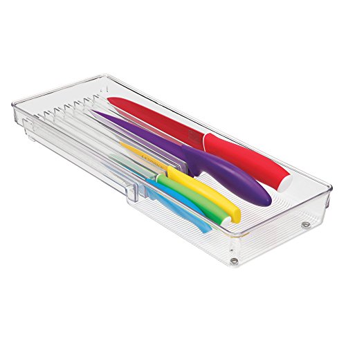 iDesign Cuchillero para cocina, pequeño organizador de cuchillos para cajón de plástico, separador de cajones para 8 cuchillos, transparente