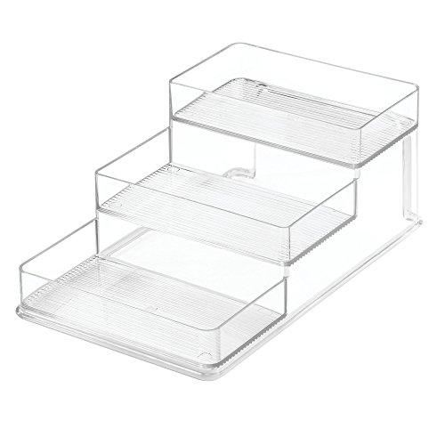 iDesign Especiero con 3 pisos para cocina, compacto organizador de armarios de cocina fabricado en plástico, práctico estante para las especias, transparente