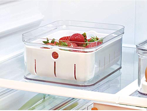 iDesign Frutas y Verduras, Caja de plástico Libre de BPA, Organizador de Cocina con Bandeja de Goteo para Guardar Alimentos, Transparente, 21,1 cm x 16,1 cm x 9,9 cm