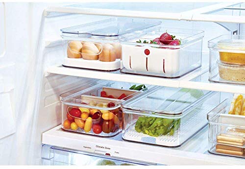 iDesign Frutas y Verduras, Caja de plástico Libre de BPA, Organizador de Cocina con Bandeja de Goteo para Guardar Alimentos, Transparente, 21,1 cm x 16,1 cm x 9,9 cm