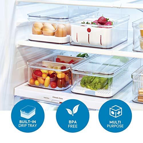 iDesign Frutas y Verduras, Caja de plástico Libre de BPA, Organizador de Cocina con Bandeja de Goteo para Guardar Alimentos, Transparente, 21,1 cm x 16,1 cm x 9,9 cm