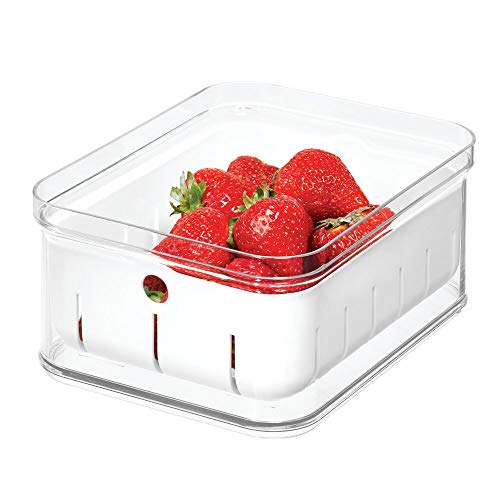 iDesign Frutas y Verduras, Caja de plástico Libre de BPA, Organizador de Cocina con Bandeja de Goteo para Guardar Alimentos, Transparente, 21,1 cm x 16,1 cm x 9,9 cm