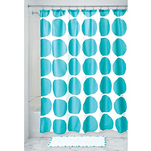 iDesign Geometric Poly baño con Estampado de Lunares, Protectora contra Salpicaduras y Resistente al Agua en poliéster, Cortina para Ducha o bañera, Azul Verdoso, 182,9 cm x 182,9 cm x 0,3 cm