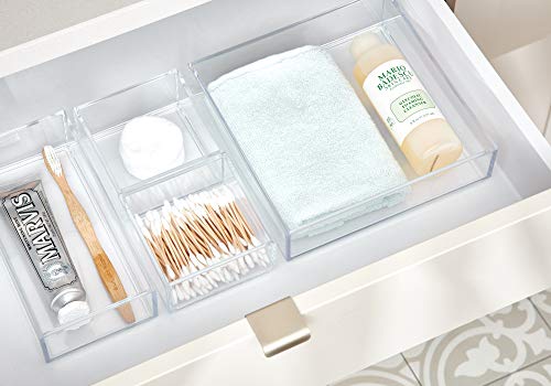 iDesign Maquillaje y cosméticos, Organizador de cajones pequeño de plástico Libre de BPA, Caja apilable para baño, Cocina y Oficina, Transparente, S: 10 cm x 20,3 cm