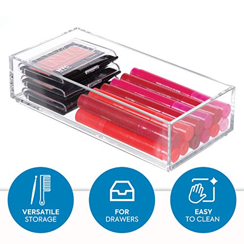 iDesign Maquillaje y cosméticos, Organizador de cajones pequeño de plástico Libre de BPA, Caja apilable para baño, Cocina y Oficina, Transparente, S: 10 cm x 20,3 cm