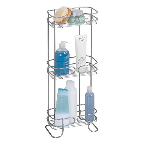 iDesign Neo Estantería, mueble de baño autónomo en metal, con tres estantes de ducha para gel y champú, plateado, 16.0 Cm X 24.9 Cm X 66.3 Cm