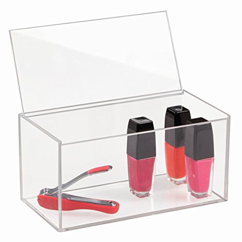 iDesign Organizador de maquillaje con tapa, organizador de cosméticos de tamaño mediano en plástico libre de BPA, caja para maquillaje apilable, transparente