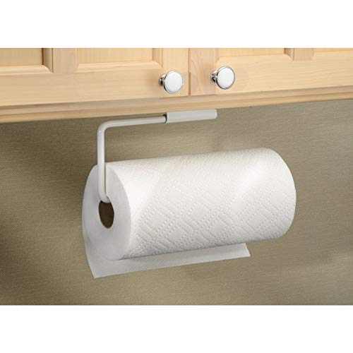 iDesign Portarrollos de cocina, sujeta rollos orientable de metal con barra giratoria para papel de cocina, portarrollos de pared para 1 rollo de cocina, blanco