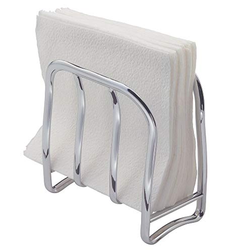 iDesign Portaservilletas, estrecho servilletero vertical de metal, elegante soporte para servilletas de papel para mesa o encimera de cocina, plateado