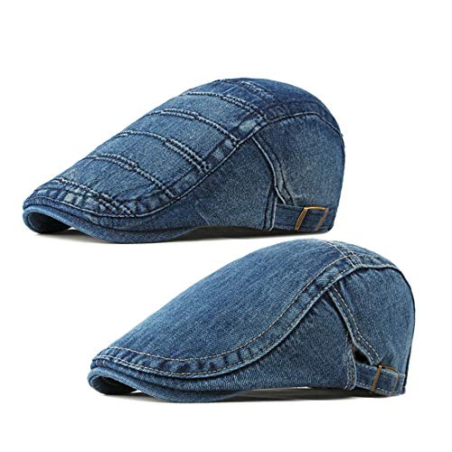 Idopy Men 's 2 Pack Denim Newsboy Gorras lavadas Jean Gatsby Ivy Irish Hats