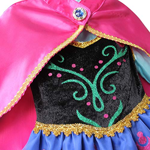 IEFIEL Costume Vestido de Princesa Disfraz Cosplay para Niña Manga Larga Capa Lentejuelas Desmontable Disfraces Princess Halloween Carnaval Navidad Cosplay Negro y Azul 6-7 años