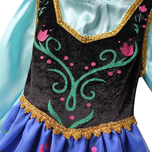 IEFIEL Costume Vestido de Princesa Disfraz Cosplay para Niña Manga Larga Capa Lentejuelas Desmontable Disfraces Princess Halloween Carnaval Navidad Cosplay Negro y Azul 6-7 años