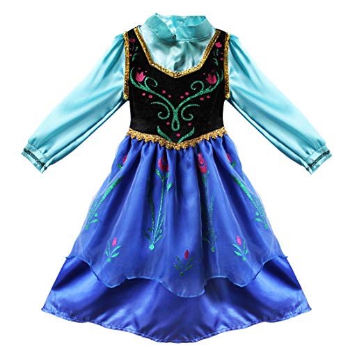 IEFIEL Costume Vestido de Princesa Disfraz Cosplay para Niña Manga Larga Capa Lentejuelas Desmontable Disfraces Princess Halloween Carnaval Navidad Cosplay Negro y Azul 6-7 años