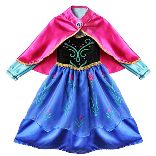 IEFIEL Costume Vestido de Princesa Disfraz Cosplay para Niña Manga Larga Capa Lentejuelas Desmontable Disfraces Princess Halloween Carnaval Navidad Cosplay Negro y Azul 6-7 años