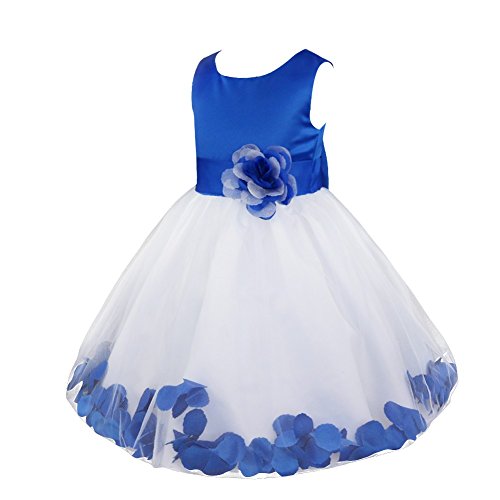 IEFIEL Vestido de Flores Blanco Niña Disfraz Princesa Infantil Vestido Boda Fiesta Ceremonia Bautizo Vestido de Bautismo Falda con Flores Elegante Top Azul 14 años