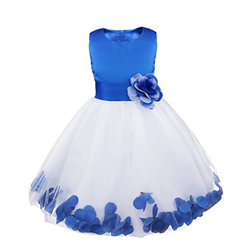 IEFIEL Vestido de Flores Blanco Niña Disfraz Princesa Infantil Vestido Boda Fiesta Ceremonia Bautizo Vestido de Bautismo Falda con Flores Elegante Top Azul 14 años