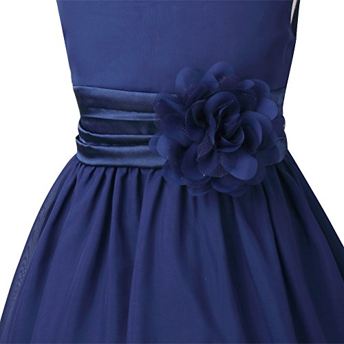 IEFIEL Vestido Largo Elegante para Niña Vestido de Flores Gasa 2-14 Años de Fiesta Boda Ceremonia Azul Oscuro 14 años