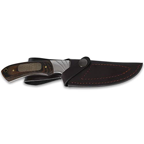 iFIELD Cuchillo de Caza Deportivo Camper EL29016, Total 22,8 cms, Mango Stamina Decorada CNC, Hoja de Acero INOX 3Cr13,con Funda de Piel, Herramienta de Camping para Pesca, Caza, Actividad Deportiva