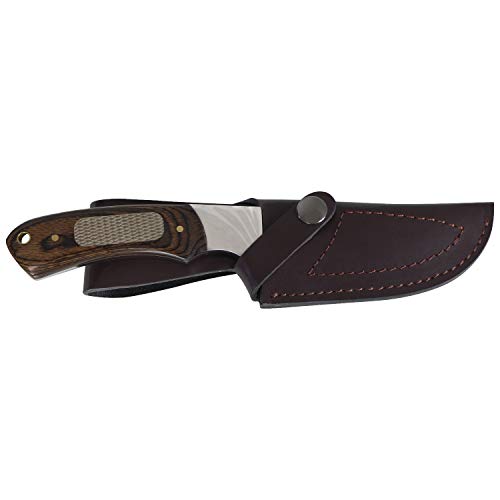 iFIELD Cuchillo desollador Camper EL29015, Mango Stamina Decorada, Hoja Acero INOX de 10,5 cms, Largo Total 22,5 cms, con Funda de Piel, Herramienta de Camping para Pesca, Caza, Actividad Deportiva