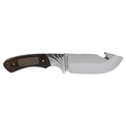 iFIELD Cuchillo desollador Camper EL29015, Mango Stamina Decorada, Hoja Acero INOX de 10,5 cms, Largo Total 22,5 cms, con Funda de Piel, Herramienta de Camping para Pesca, Caza, Actividad Deportiva